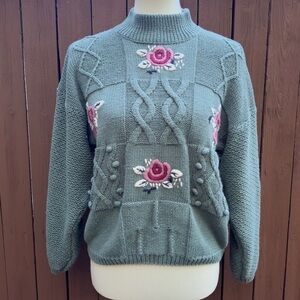 Shenanigans | Vintage Sage Vintage Green Floral Sweater Size Large